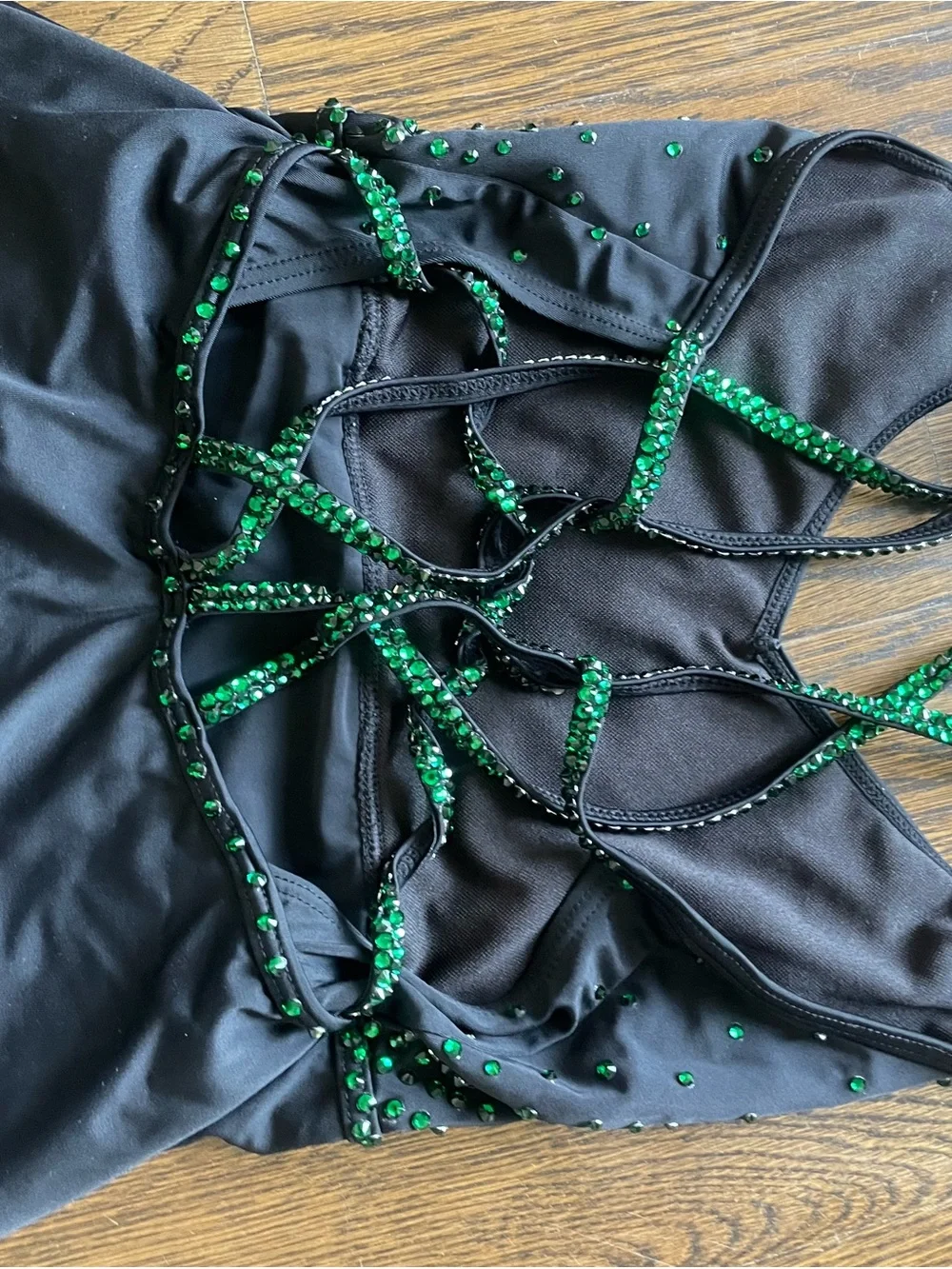balera Black Dance Costume with Green Rhinestone Accents